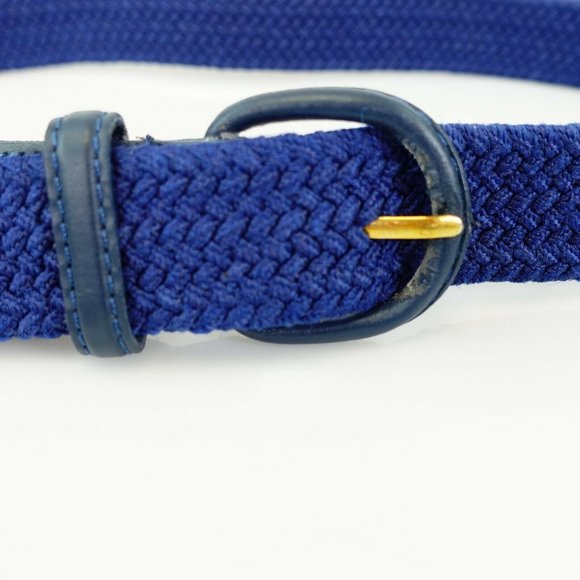 Belt Men's Leather Blue Braided‎ Cloth Fabric LARGE Formal Party D-Ring Buckle - Picture 4 of 11